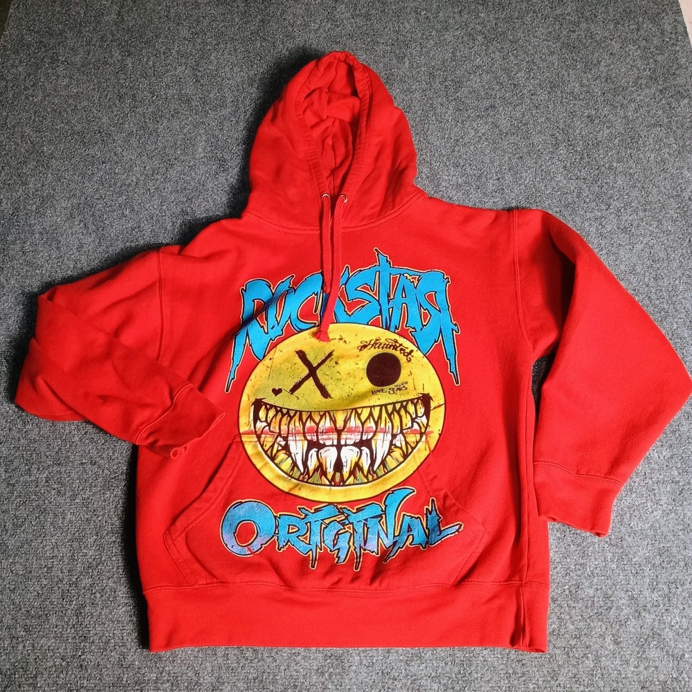 Rockstar Original Hoodie Mens M Red Graffiti Monster Graphic Streetwear Y2K